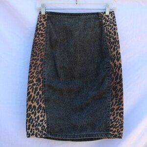 Vintage 80s GUESS by Georges Marciano High Waist Leopard Panel Denim Skirt
